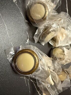 Vintage Brass and Cream Cabinet Knob - Set of  6 Decorative Pulls